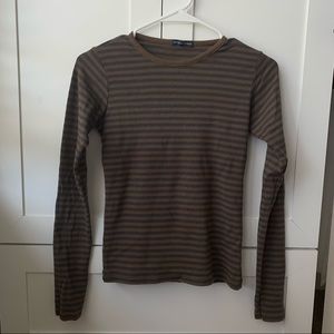 Brandy Melville Long Sleeve Brown Navy Stripe Top